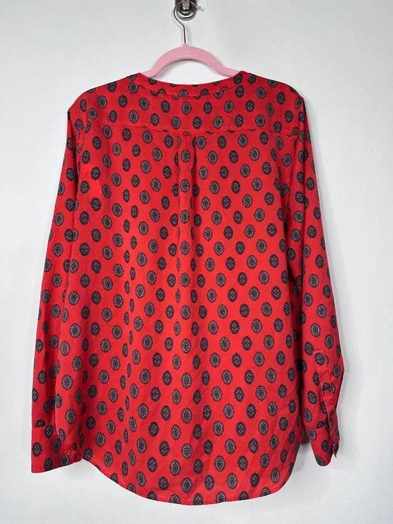 2/$30 J. Crew Medallion Print Drapey Crepe Henley Tunic Top Orange XL #A1794 - Picture 4 of 7